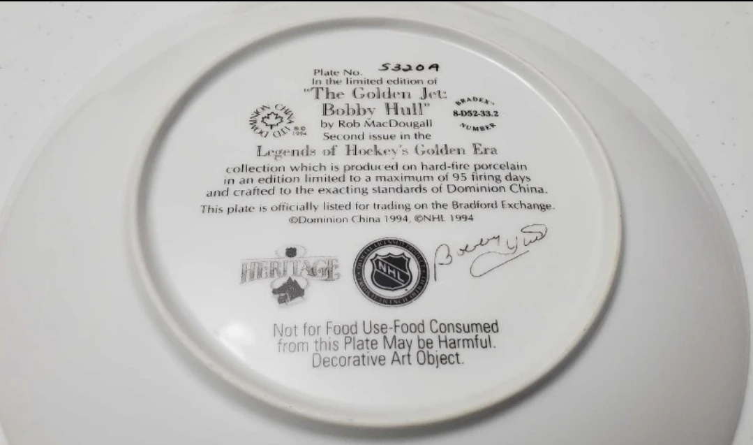 1994 Bradford exchange Bobby Hull commerative plate - photo 5