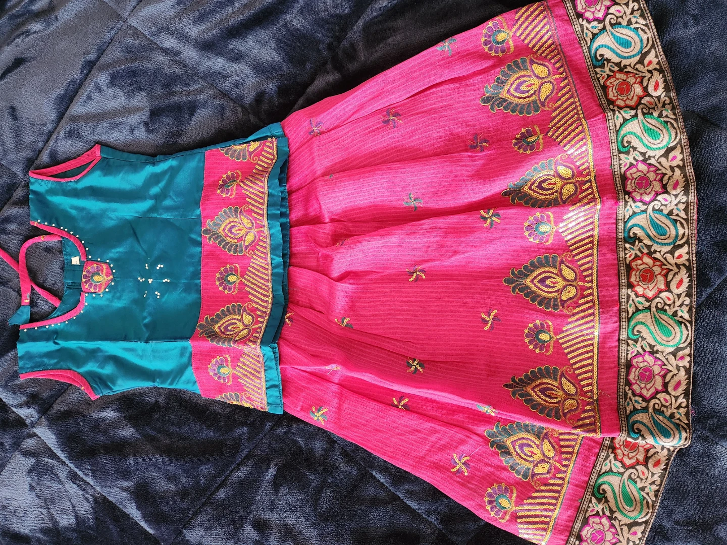 Kids Pink & Teal Embroidered skirt and blouse