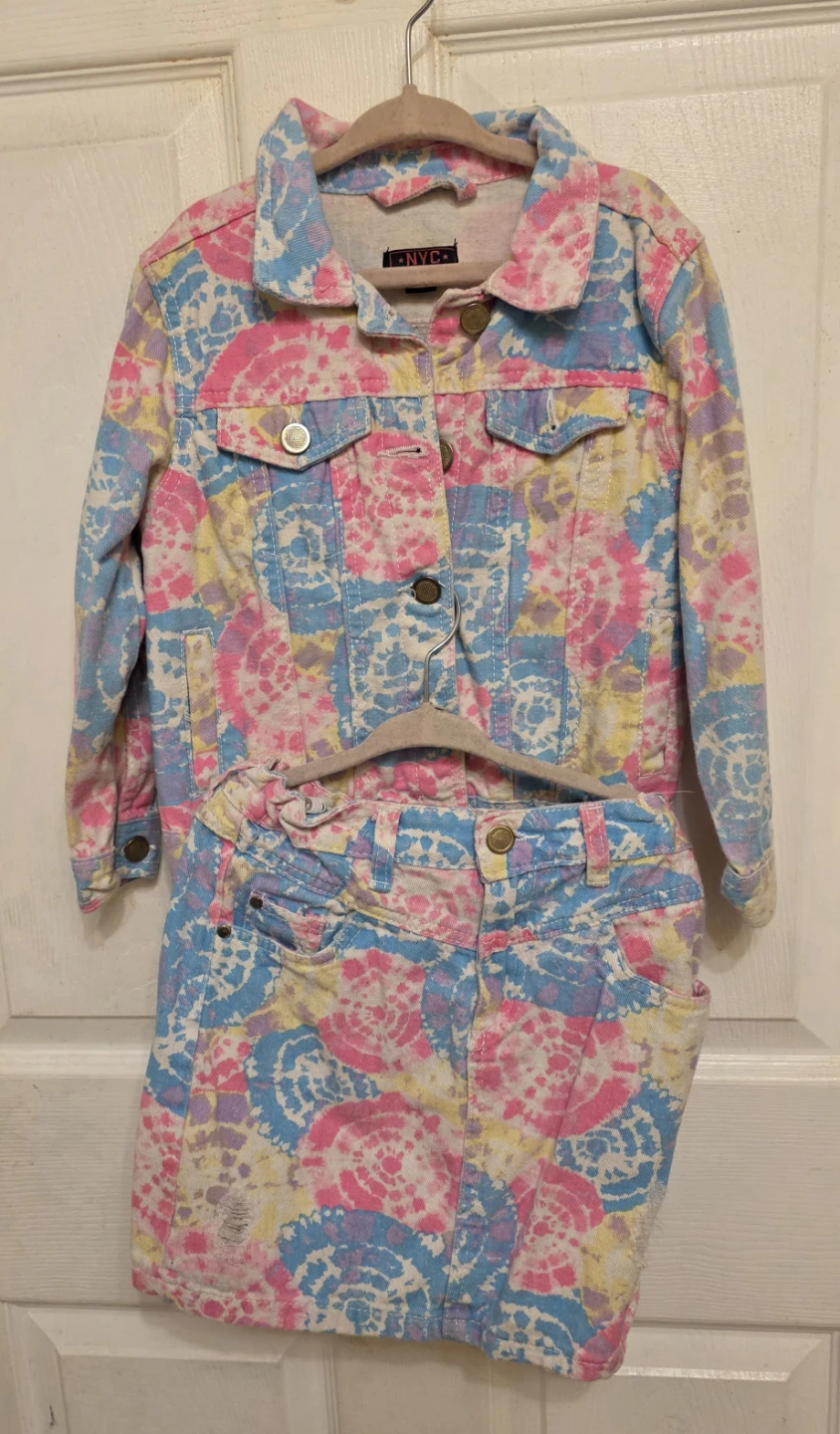 NYC Tie-Dye Denim Jacket and Skirt Set