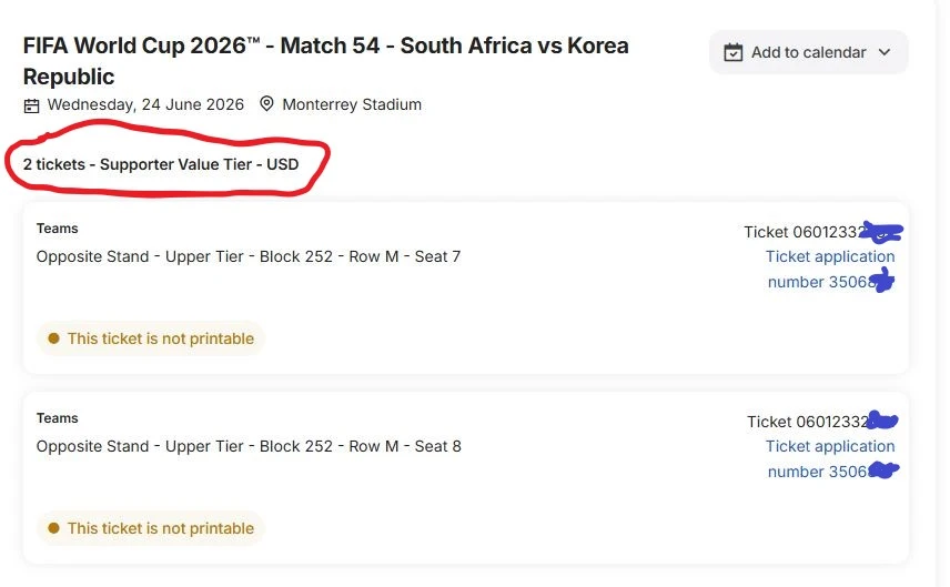 2 FIFA World Cup 2026 Tickets - South Africa vs Korea Republic - photo 2