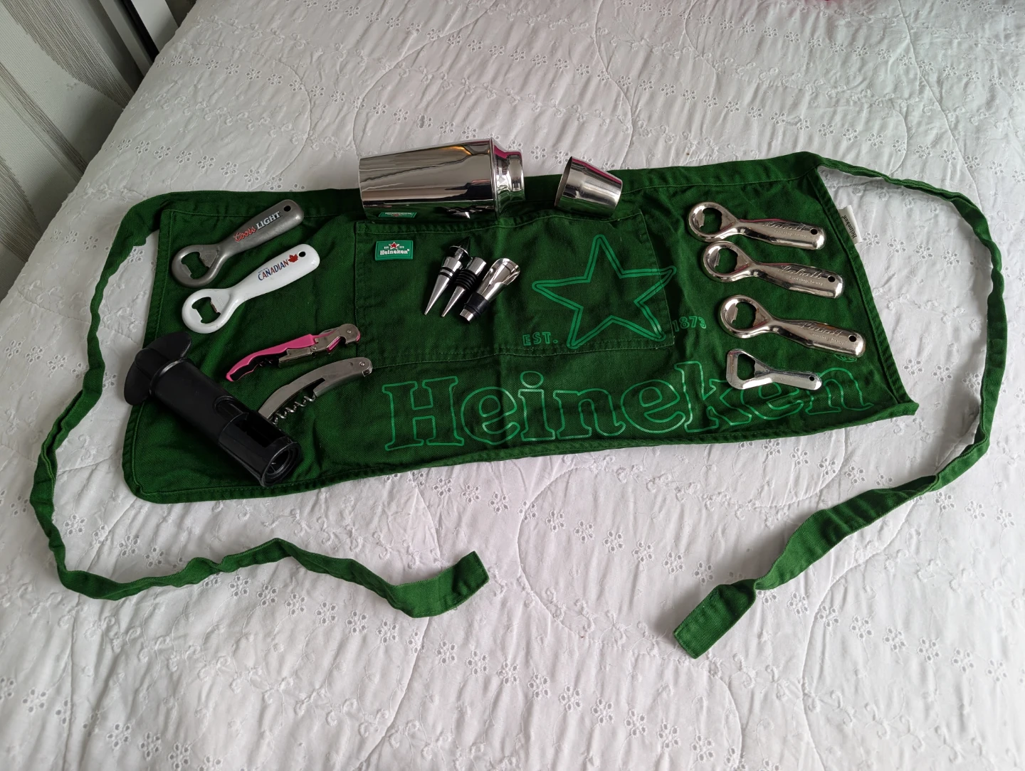 Barware Set: Apron, Shaker, Wine & Bottle Openers