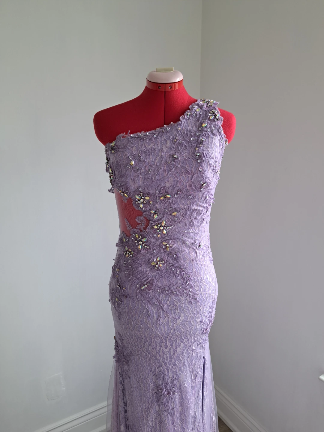 Lavender Lace One-Shoulder Evening Gown - photo 2