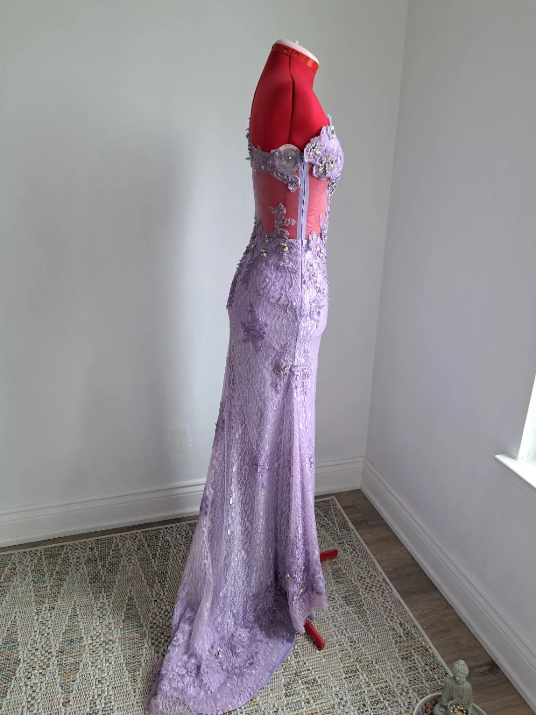 Lavender Lace One-Shoulder Evening Gown - photo 3