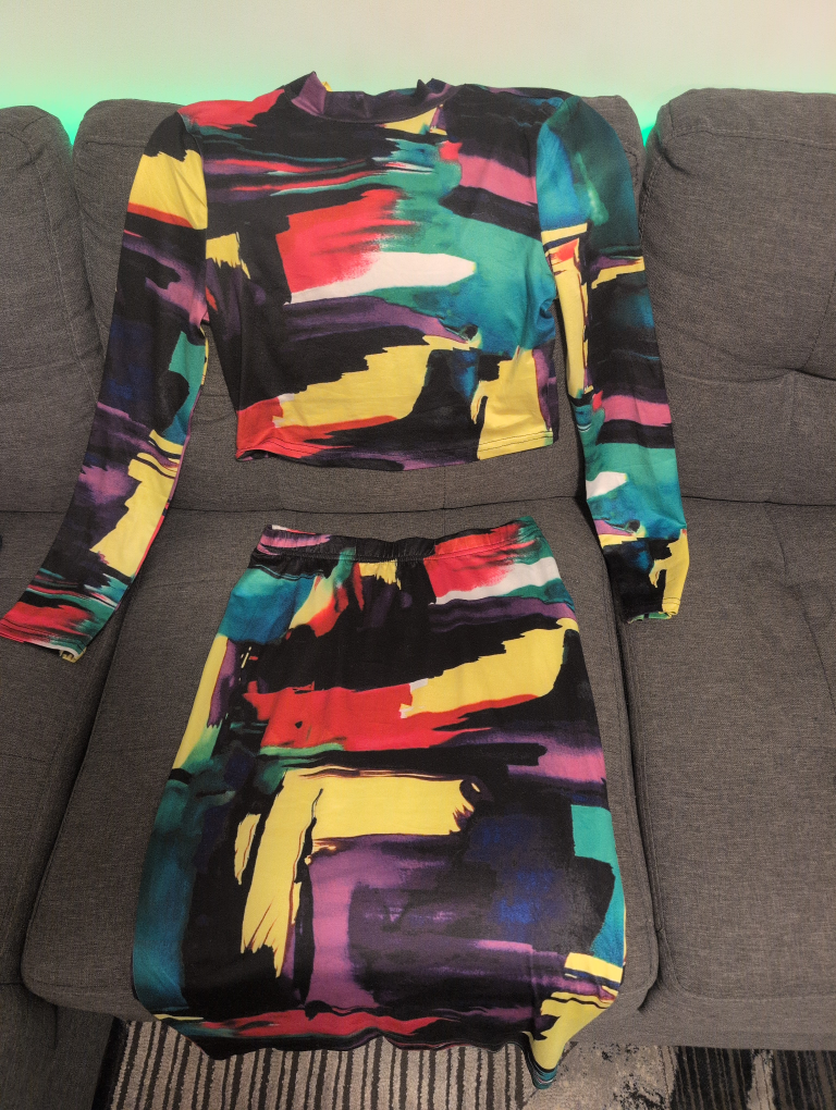 SHEIN Women's Abstract Print Long Sleeve Top and Skirt - photo 2