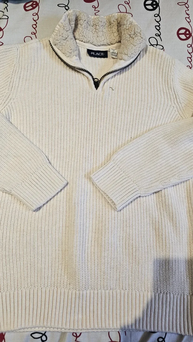 The Children's Place Cream Quarter Zip Sherpa Lined Sweater - photo 2