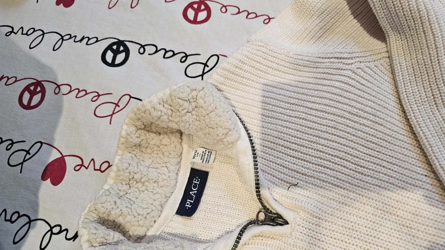 The Children's Place Cream Quarter Zip Sherpa Lined Sweater - photo 3