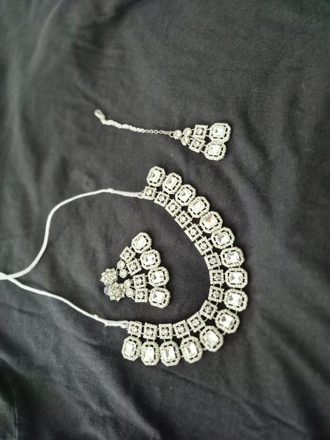 Silver Necklace Earring Set with Tikka