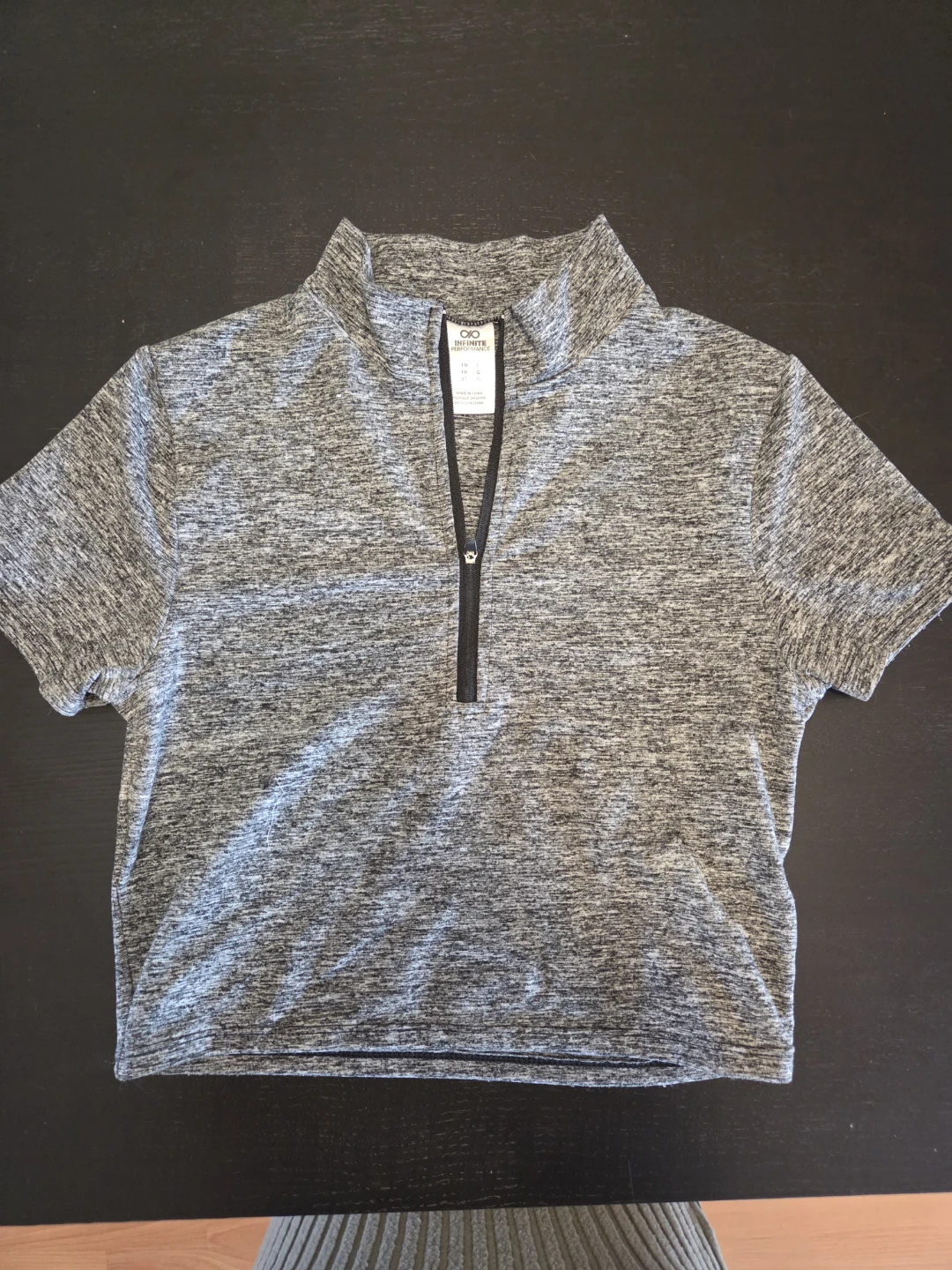 YOGA Short Sleeve Half Zip Pullover Top - Grey Heather - Size S - photo 2