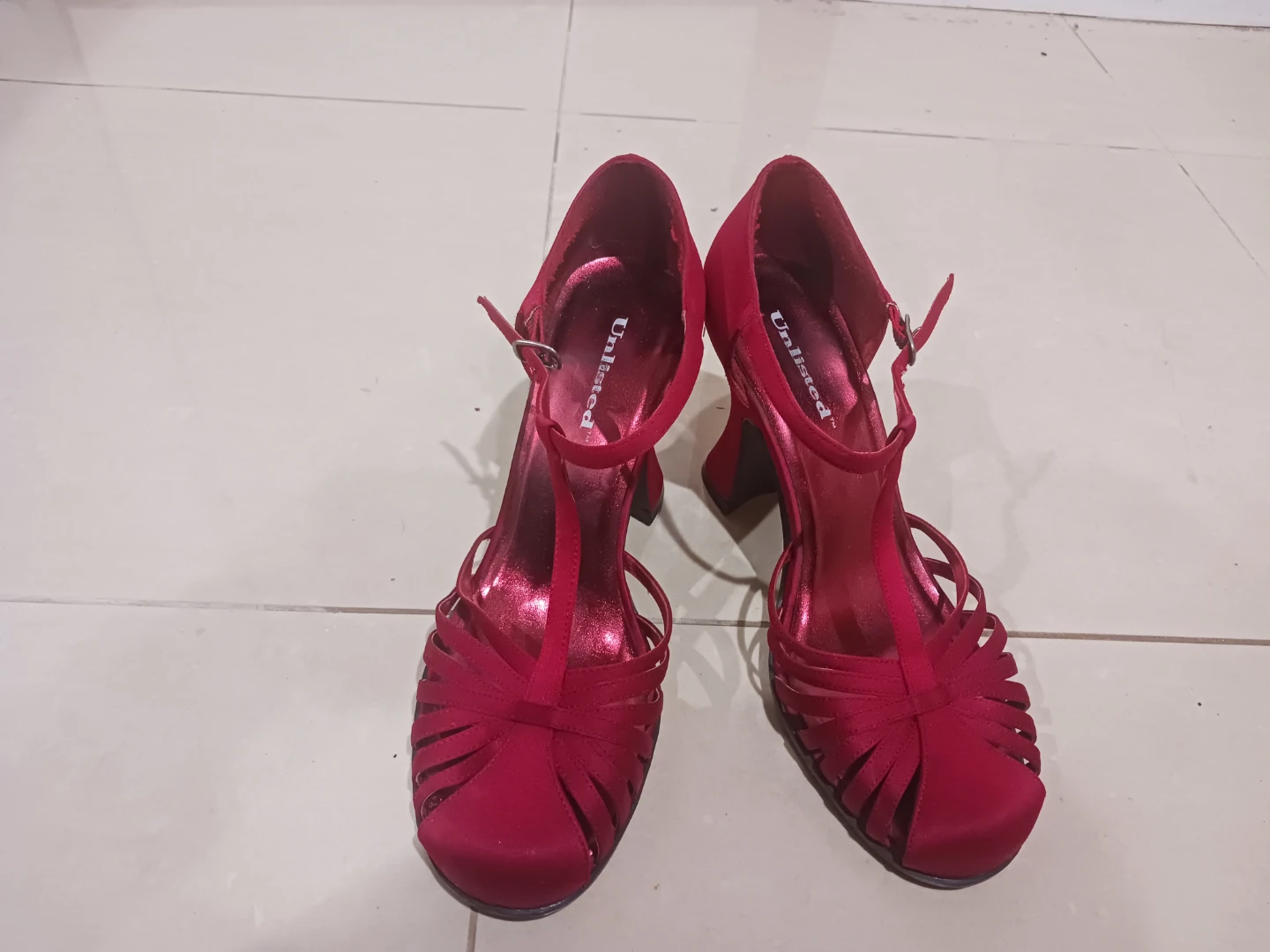 Unlisted Red Satin T-Strap Heels Women's Size 7 - photo 2