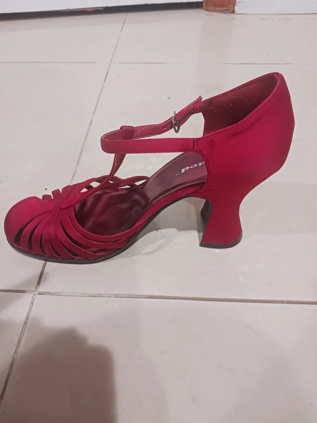 Unlisted Red Satin T-Strap Heels Women's Size 7 - photo 3