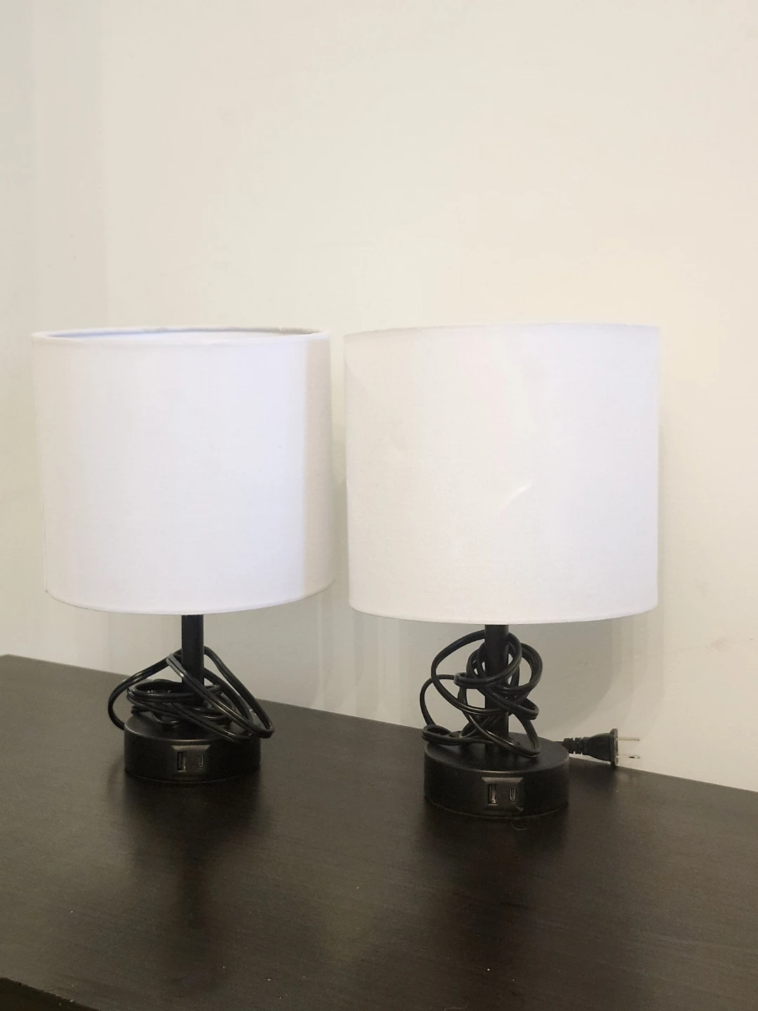 Set of 2 Black Table Lamp with USB Charging Ports