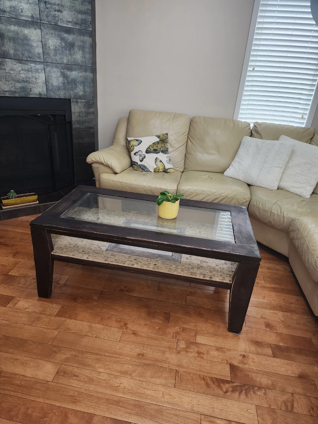 Free Dark Wood Coffee Table with Glass Top
