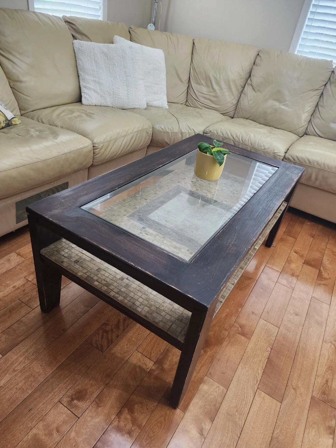 Free Dark Wood Coffee Table with Glass Top - photo 2