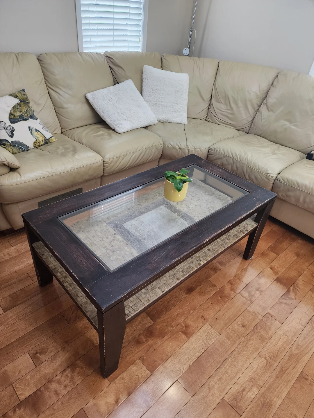 Free Dark Wood Coffee Table with Glass Top - photo 3