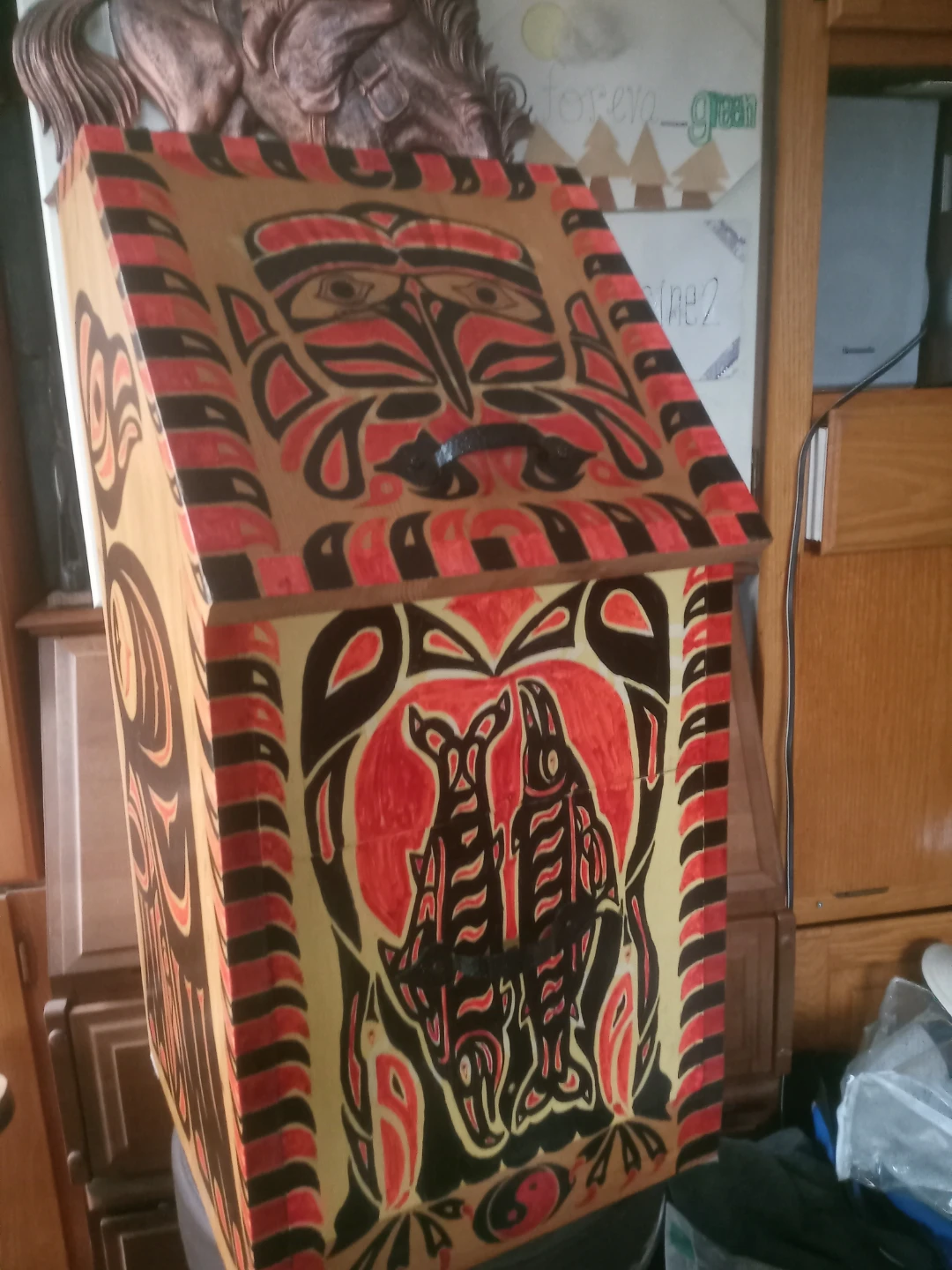 Hand-Painted Wooden Keepsake Box with Indigenous Art