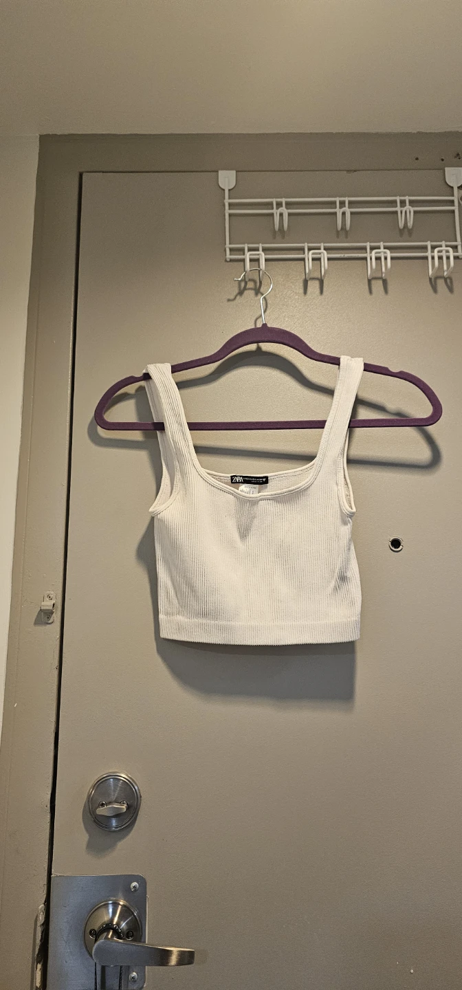 ZARA White Ribbed Tank Top - Size XS