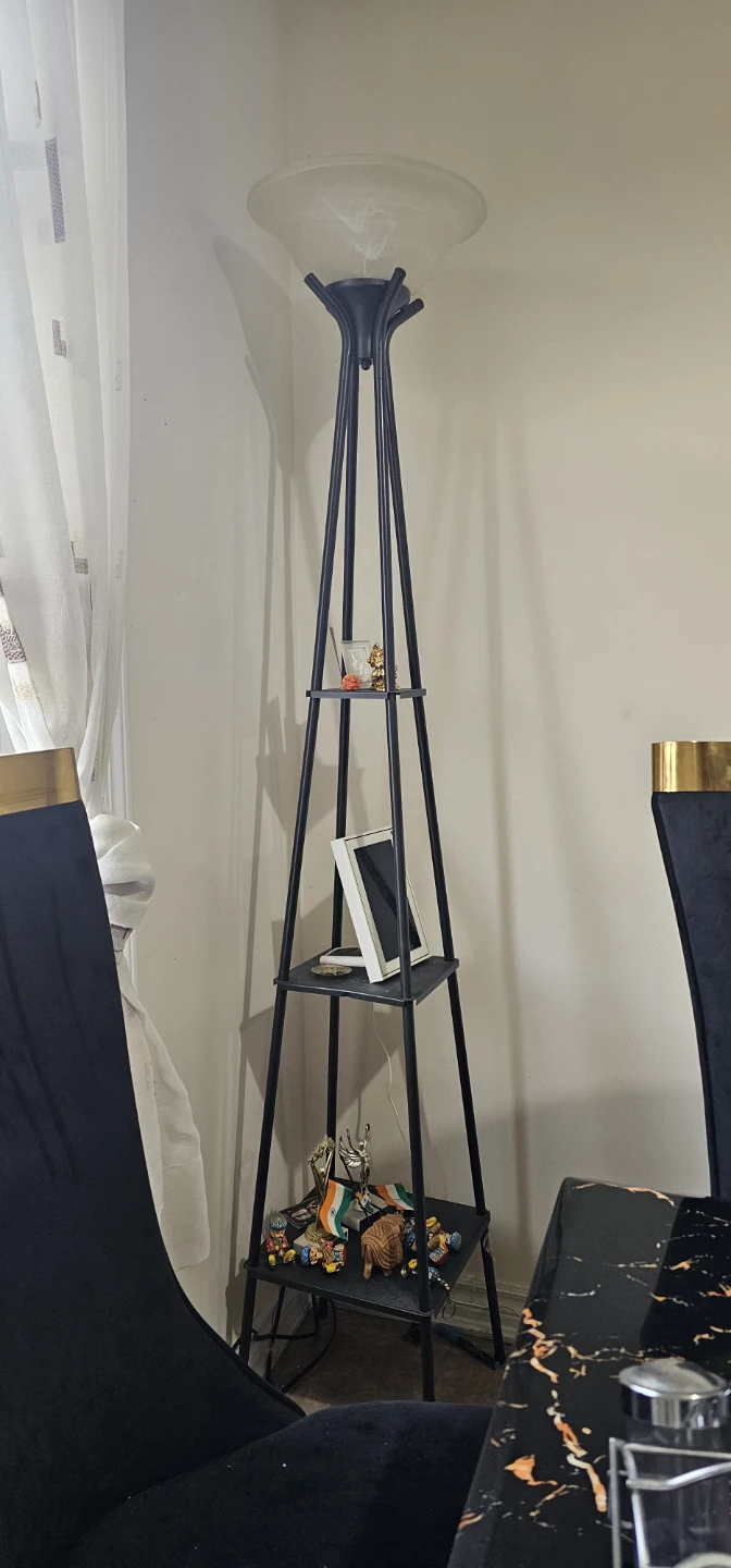 Black floor lamp with shelves
