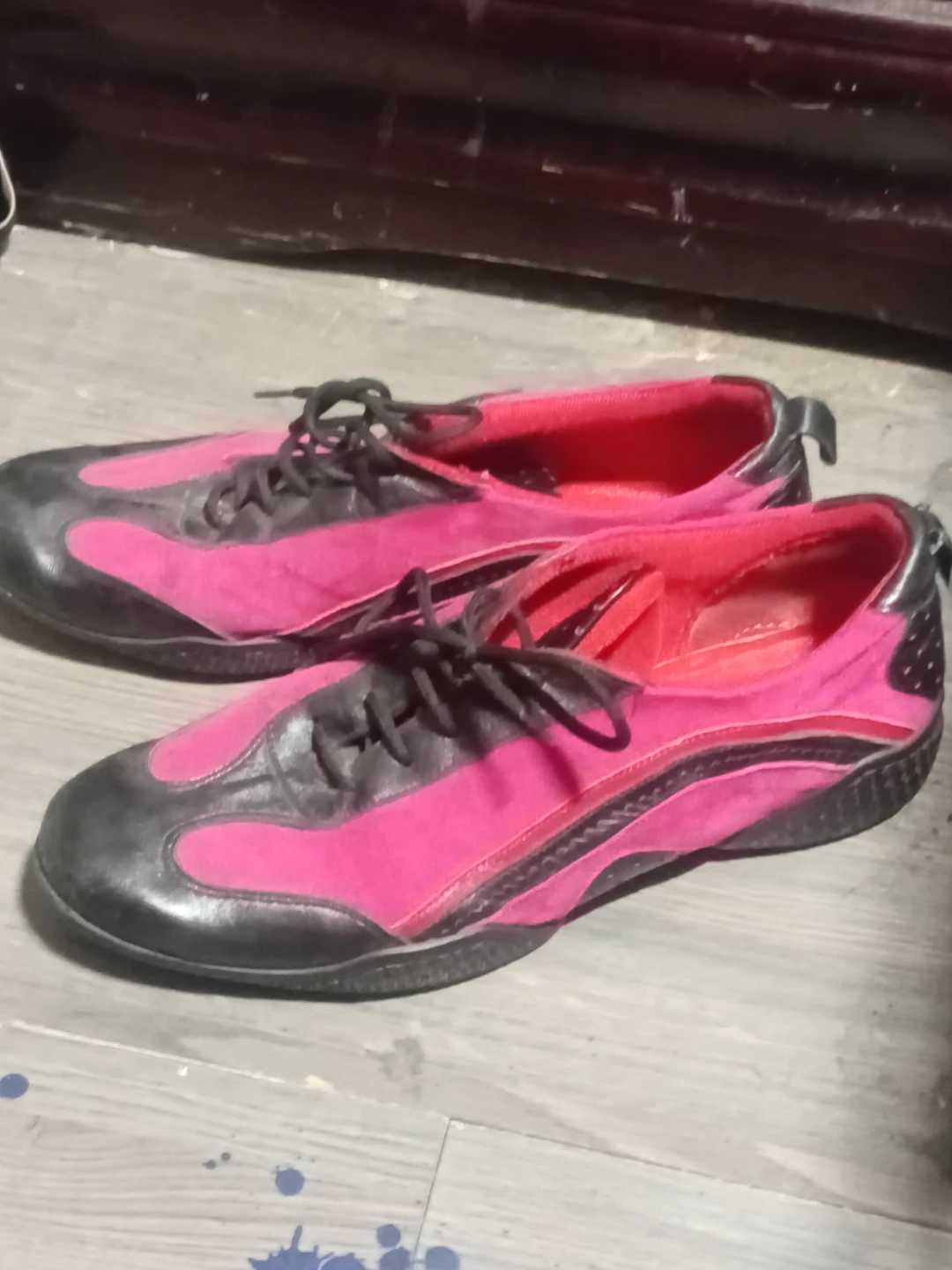 Pink and Black Lace-up Athletic Shoes