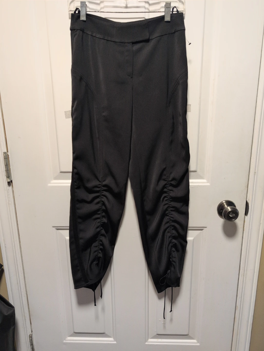 Black Satin Jogger Pants with Ruching