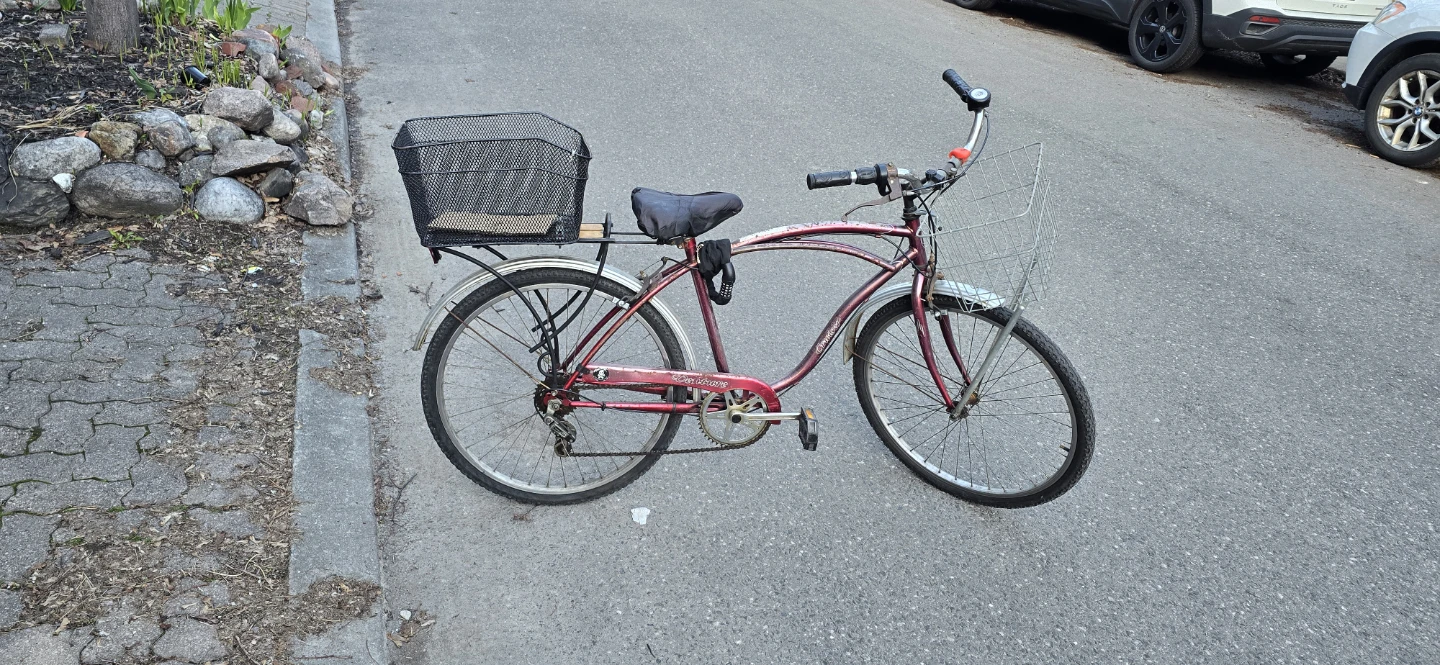 Cruiser Bicycle with Front and Rear Baskets