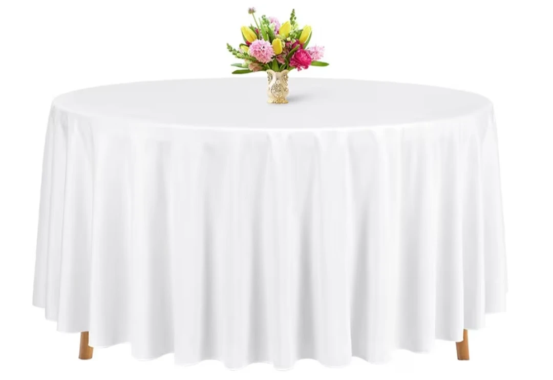 BNIB 120 Inch White Polyester Round Tablecloth