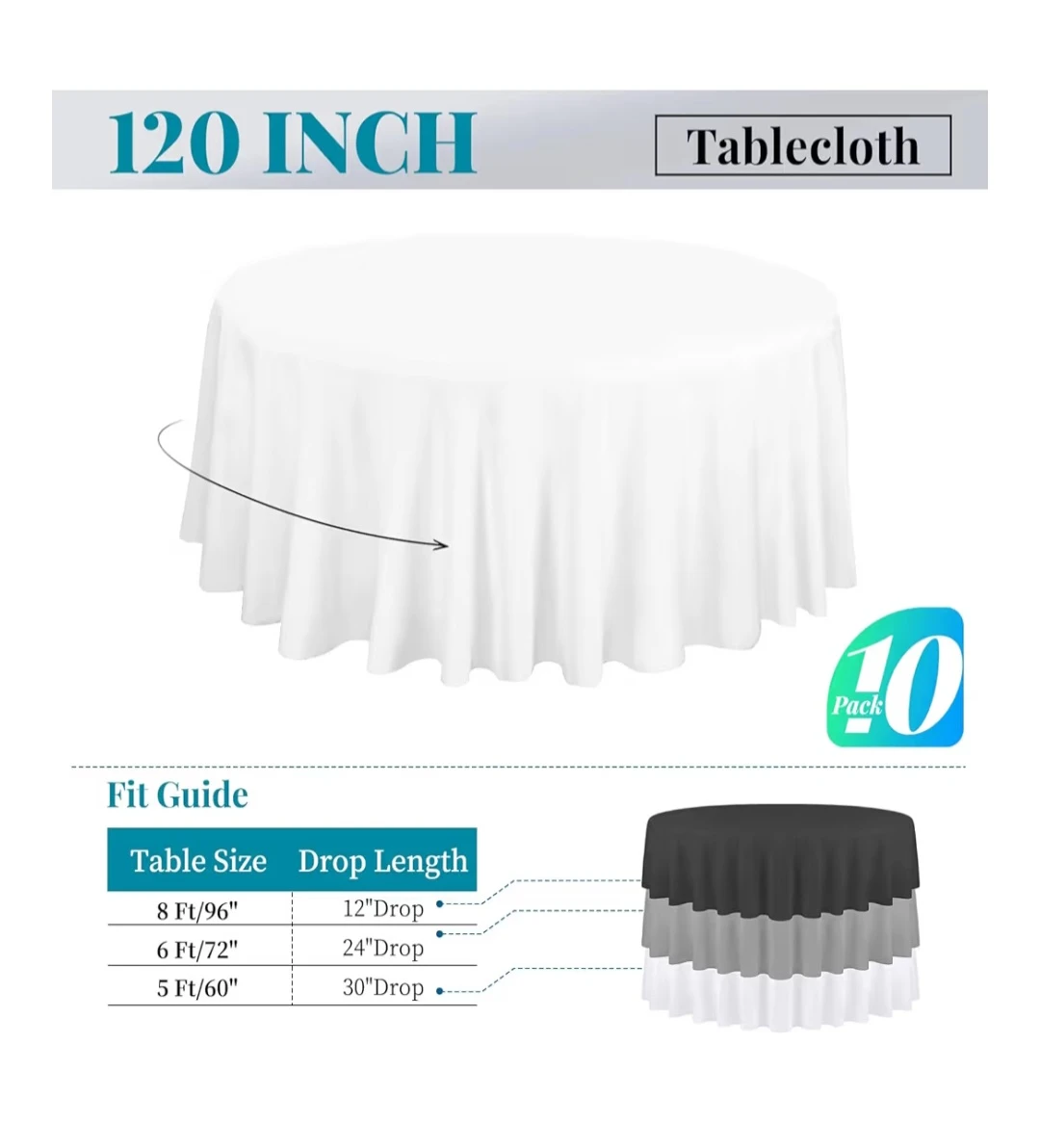 BNIB 120 Inch White Polyester Round Tablecloth - photo 2