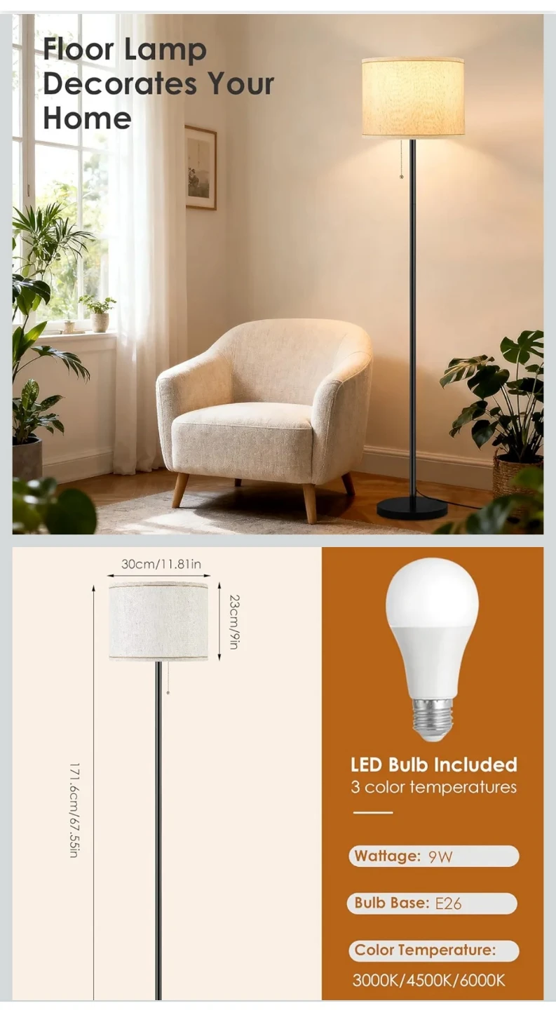 Black Standing Floor Lamp with LED Bulb - photo 2