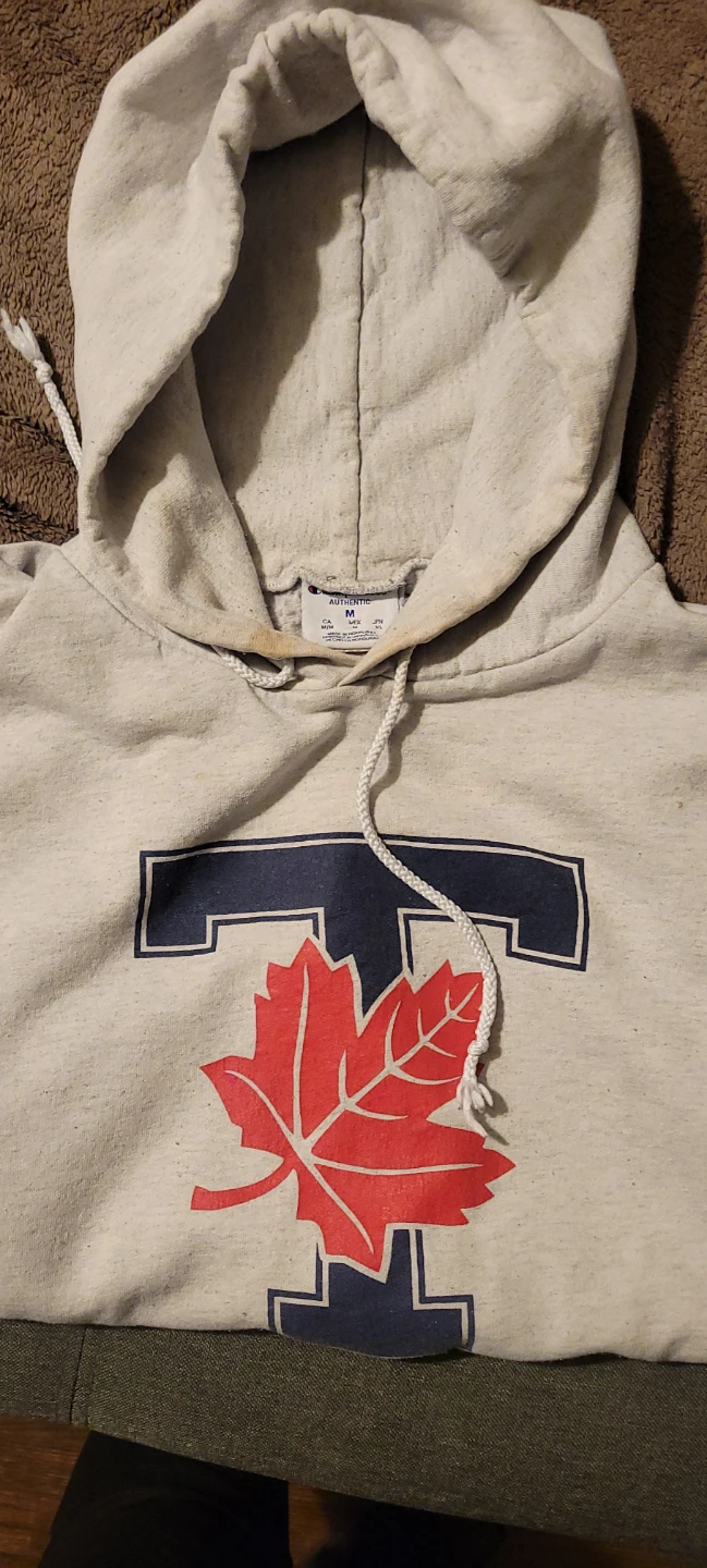 Champion Authentic Grey Hoodie with Maple Leaf Graphic - Medium - photo 2