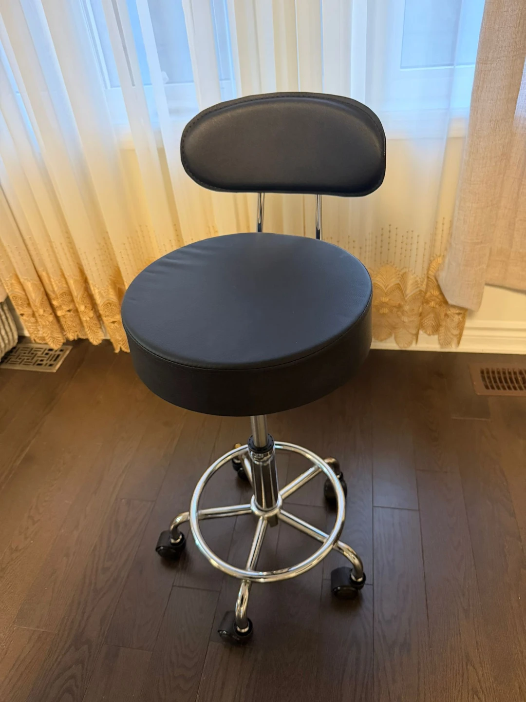 KKTONER PU Leather Rolling Stool w/ Footrest - Black - photo 4