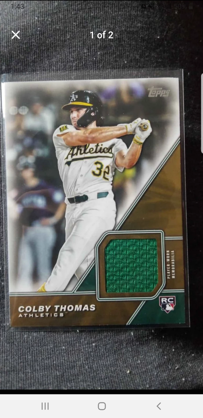 Topps Colby Thomas 2023 Athletics Rookie Card Player-Worn Relic