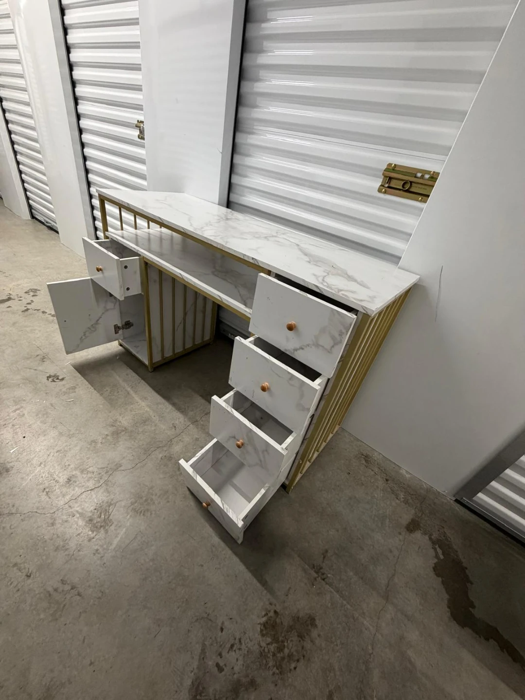 White Marble Top Desk with Gold Frame - photo 4