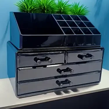 Black Acrylic Makeup Organizer with Drawers 2 piece set