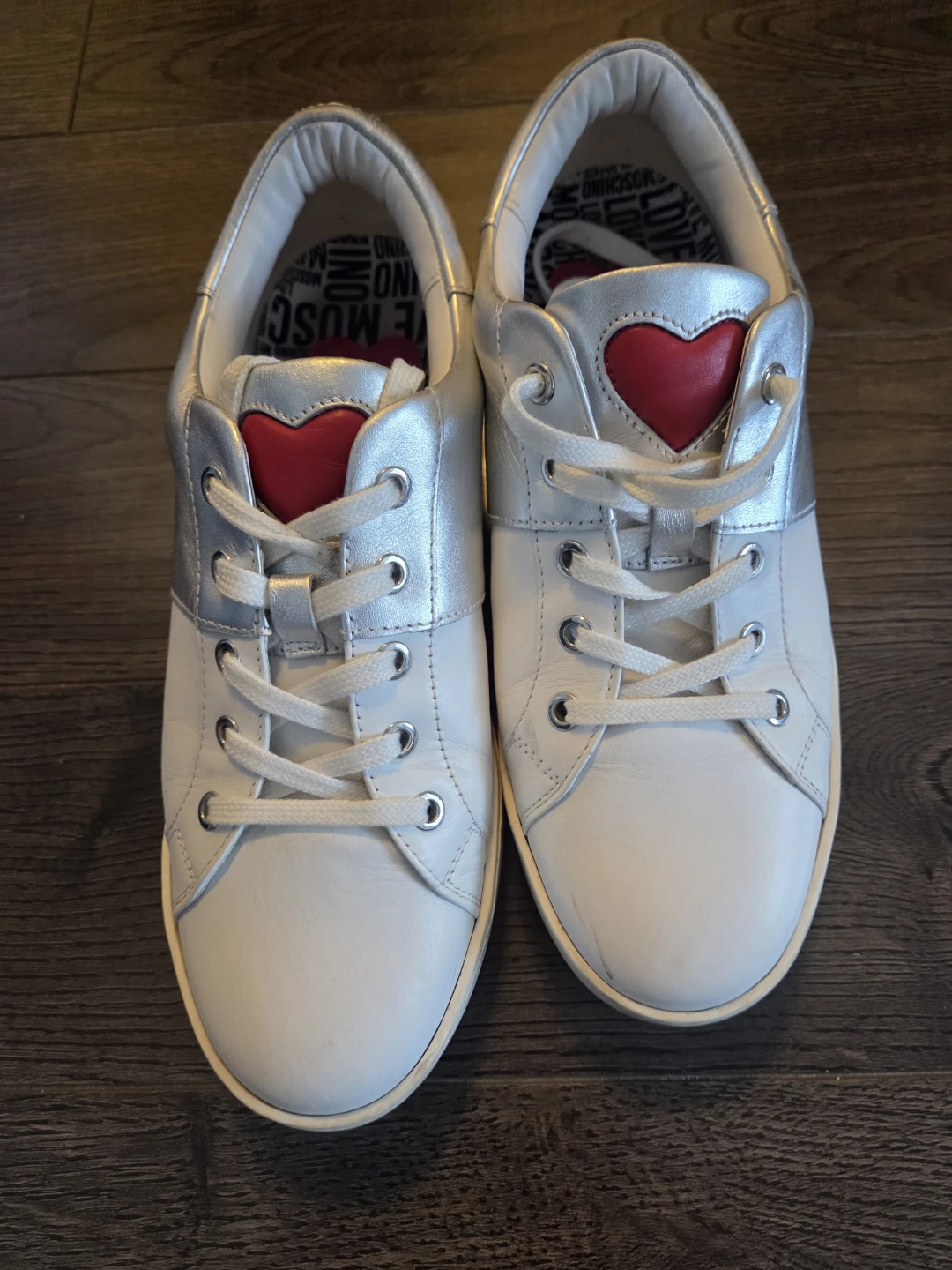 Love Moschino Silver & White Heart Sneakers