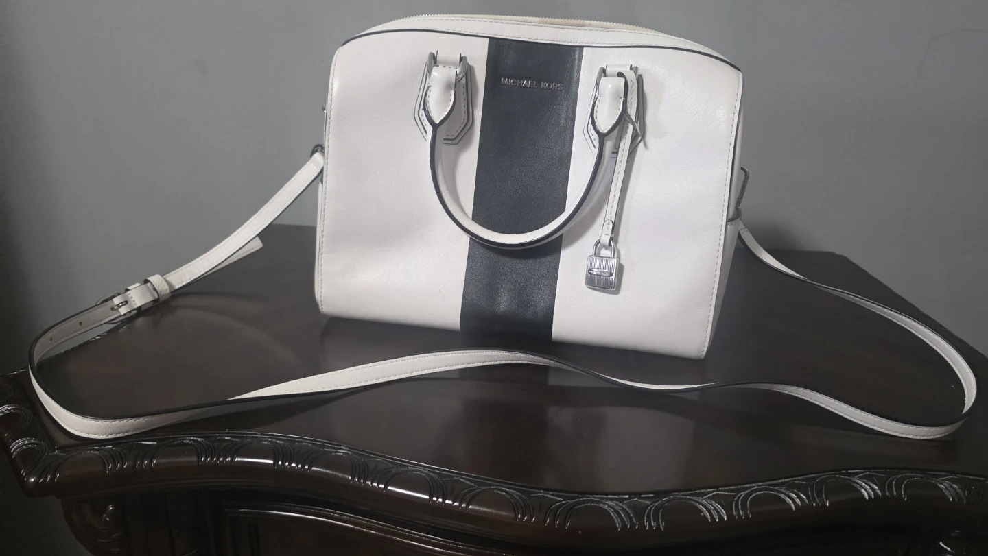 Michael Kors White & Black Leather Satchel Bag