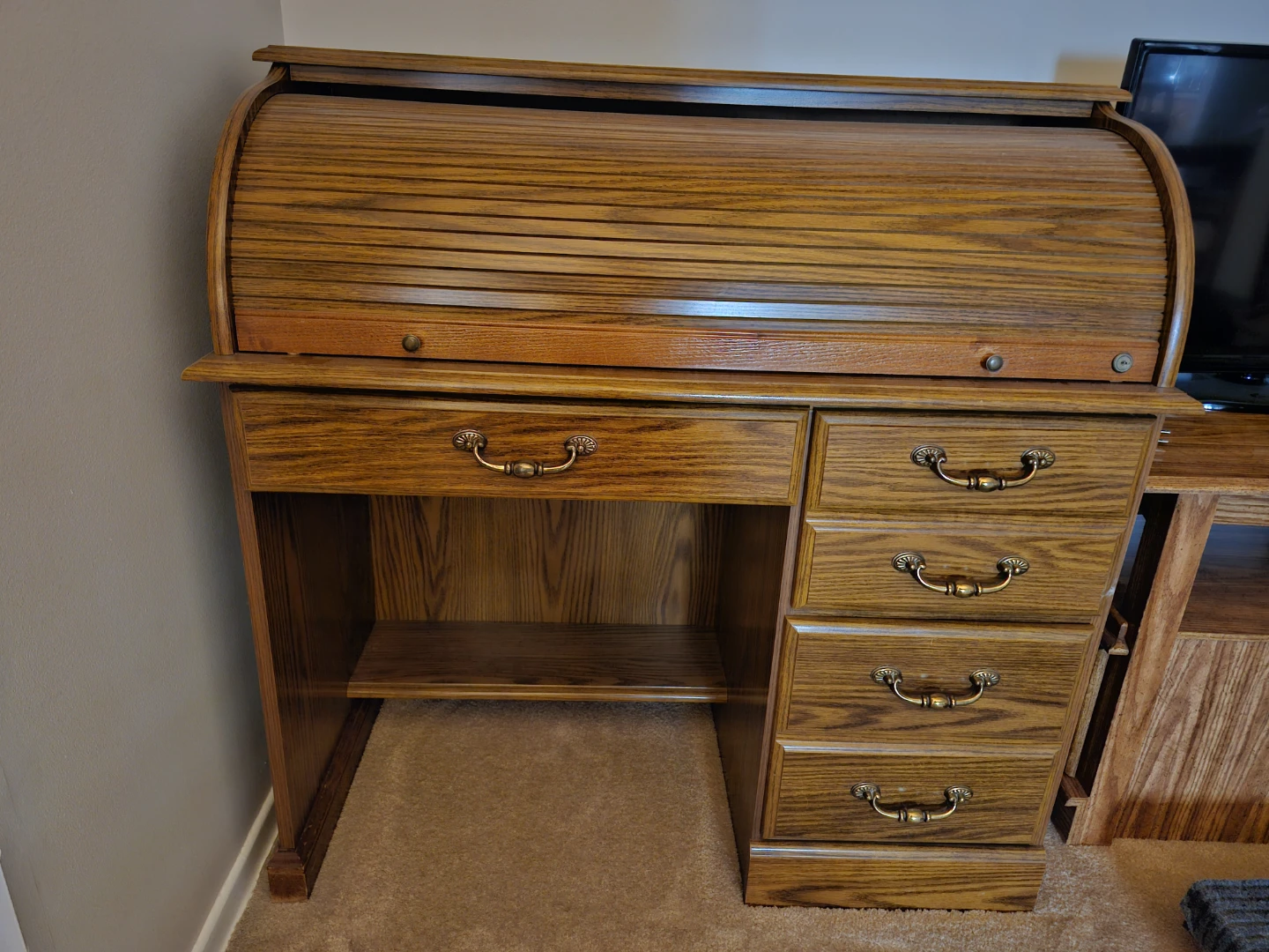 Solid Oak Roll Top Desk