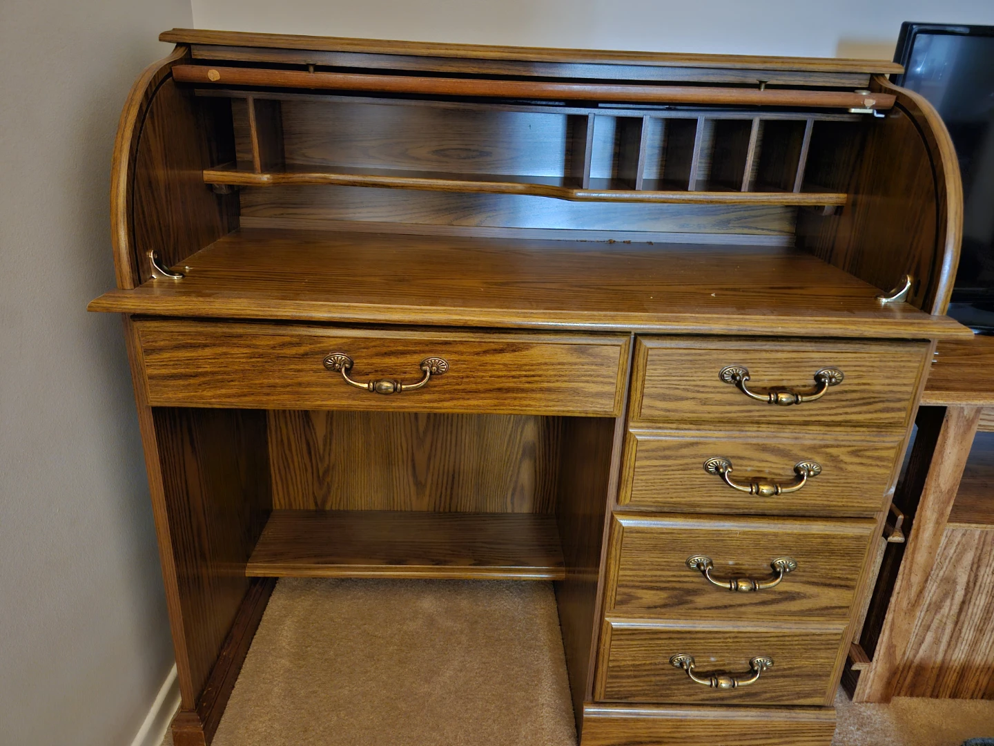 Solid Oak Roll Top Desk - photo 2