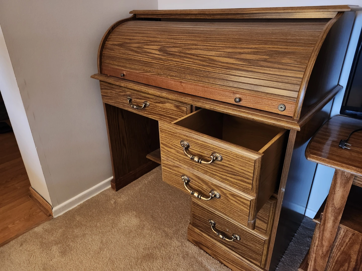 Solid Oak Roll Top Desk - photo 4