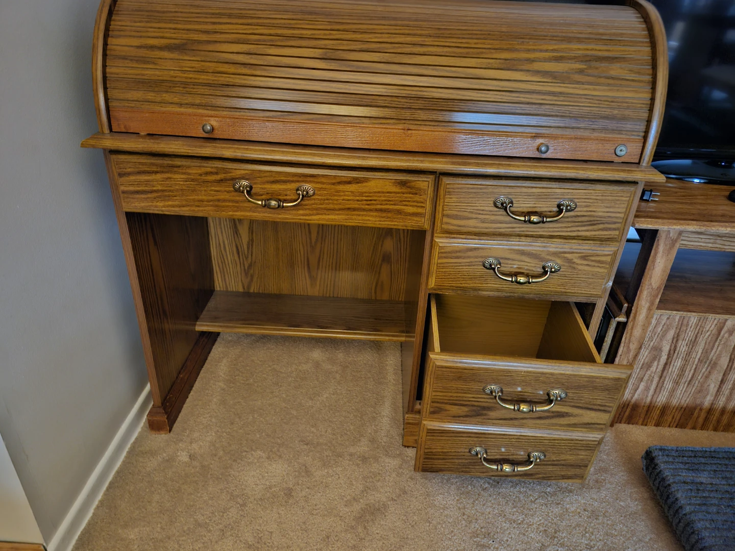 Solid Oak Roll Top Desk - photo 5