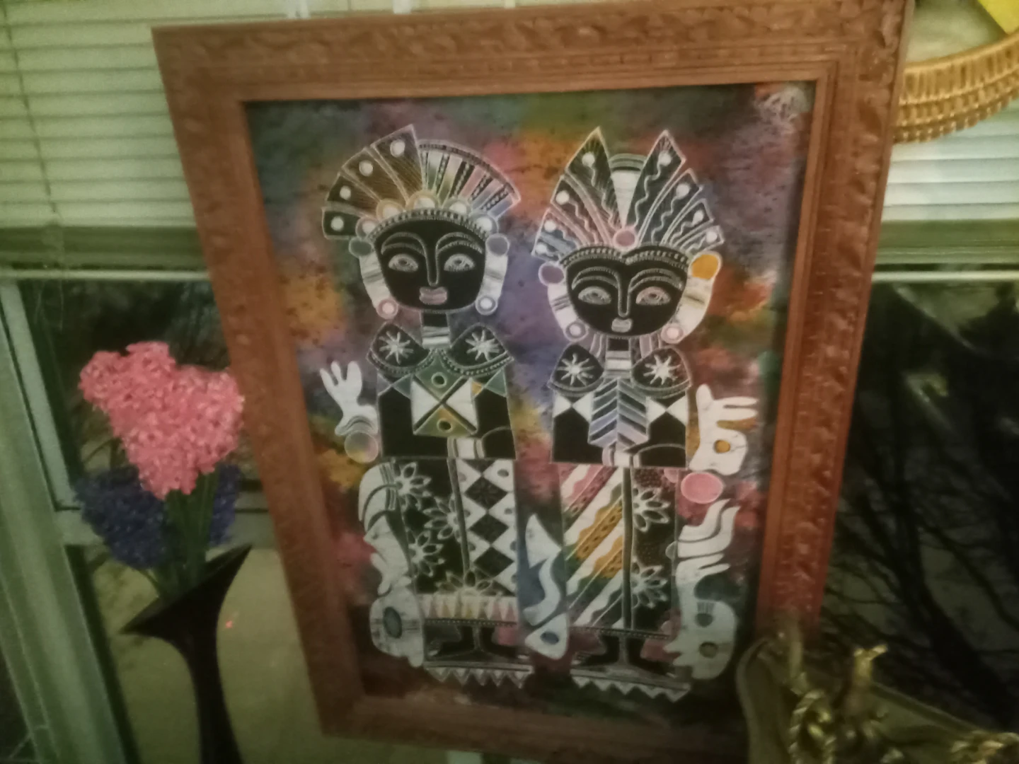Framed Batik Art Print of Two Figures