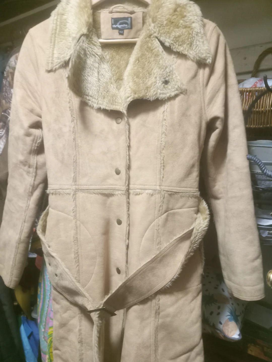Dynamite Tan Suede-like Sherpa Lined Coat