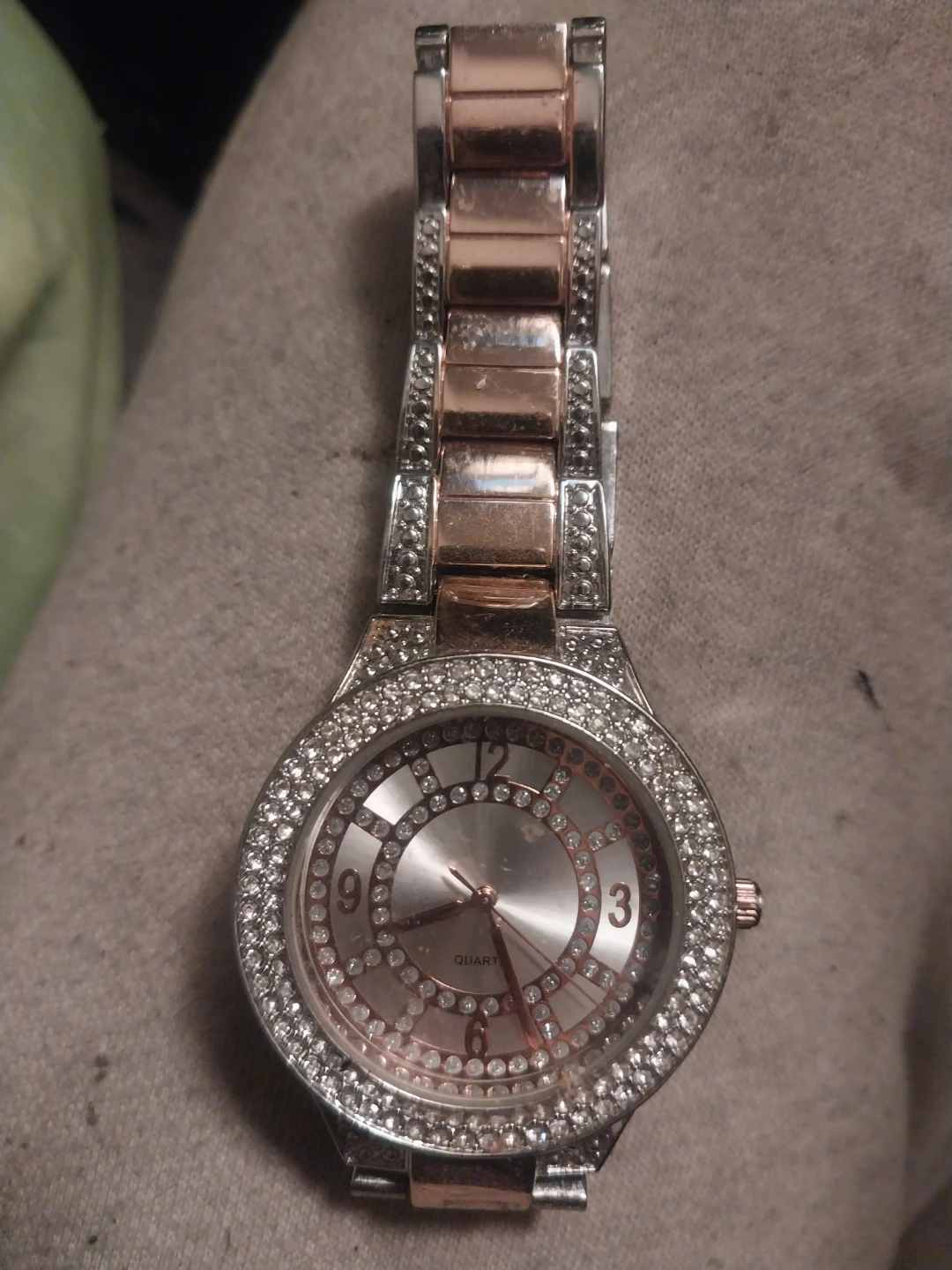 Quartz Two-Tone Rhinestone Watch
