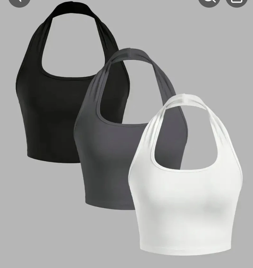 3 Pack Halter Crop Tops - Black, Grey, White