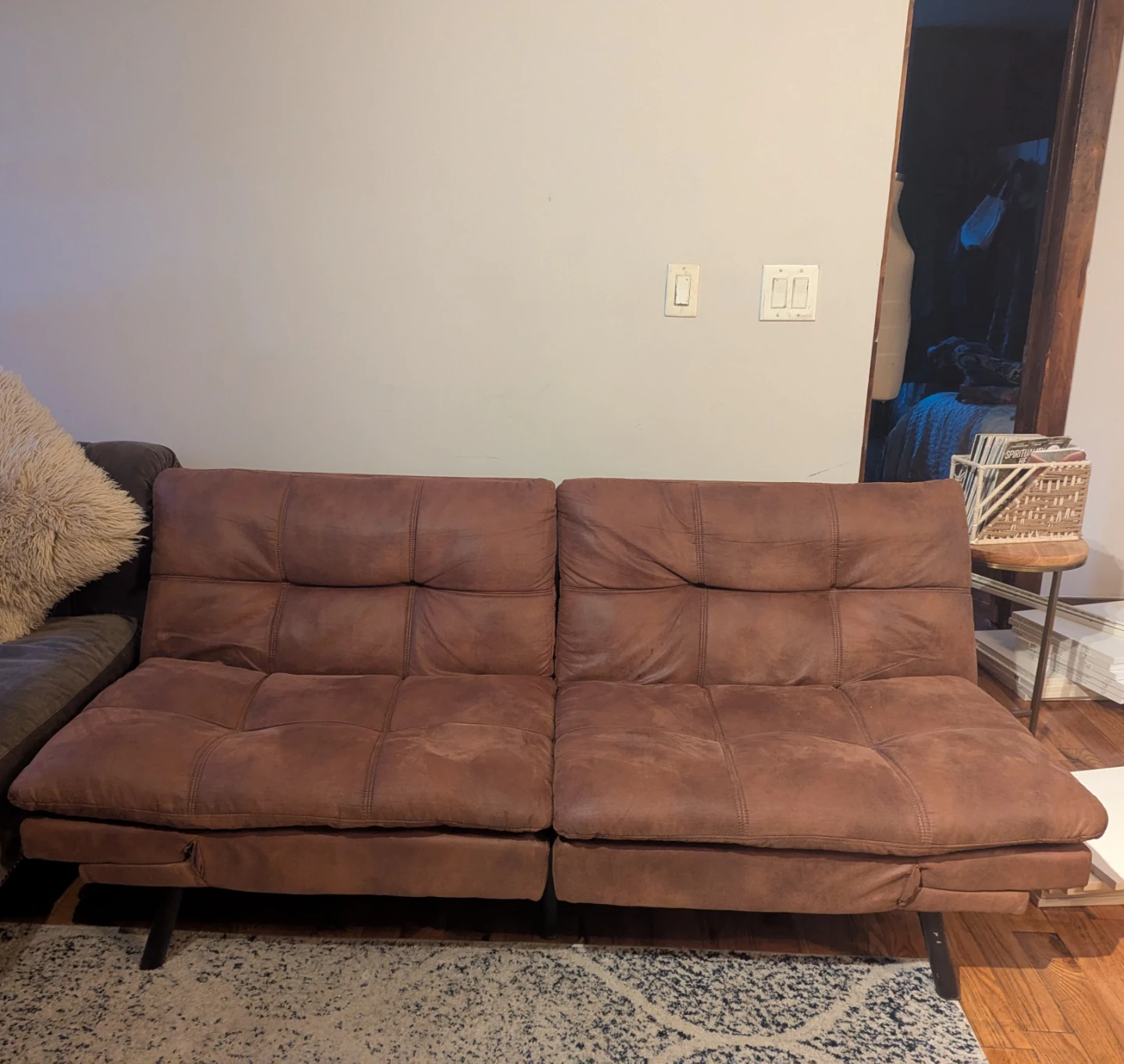 Brown Faux Leather Futon Sofa