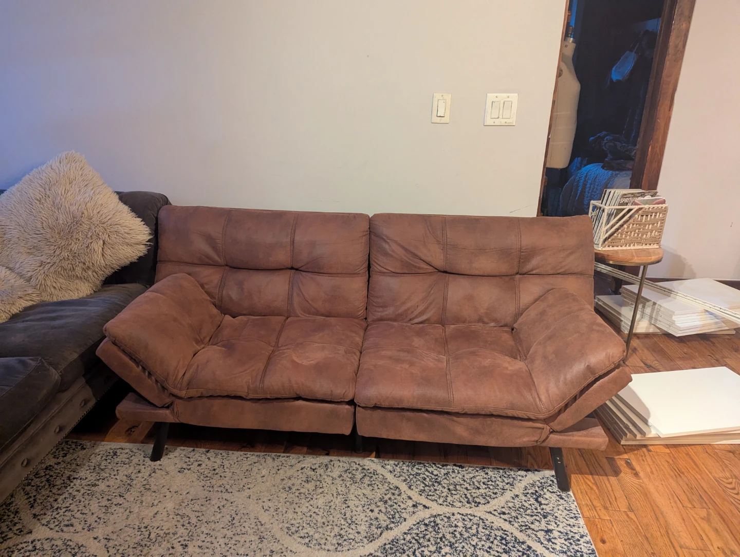 Brown Faux Leather Futon Sofa - photo 2