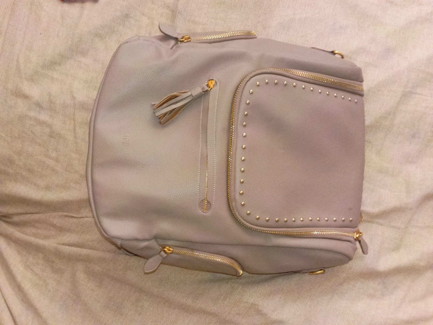Light Gray Faux Leather Backpack