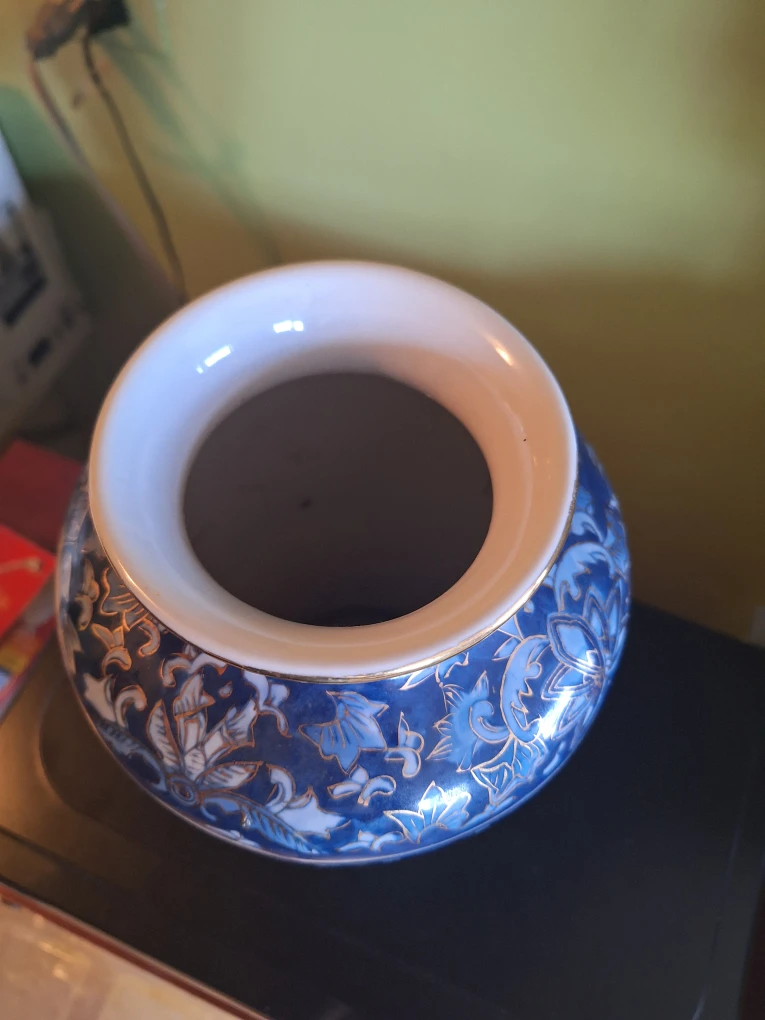 Blue and White Floral Ceramic Vase with Gold Trim - photo 2