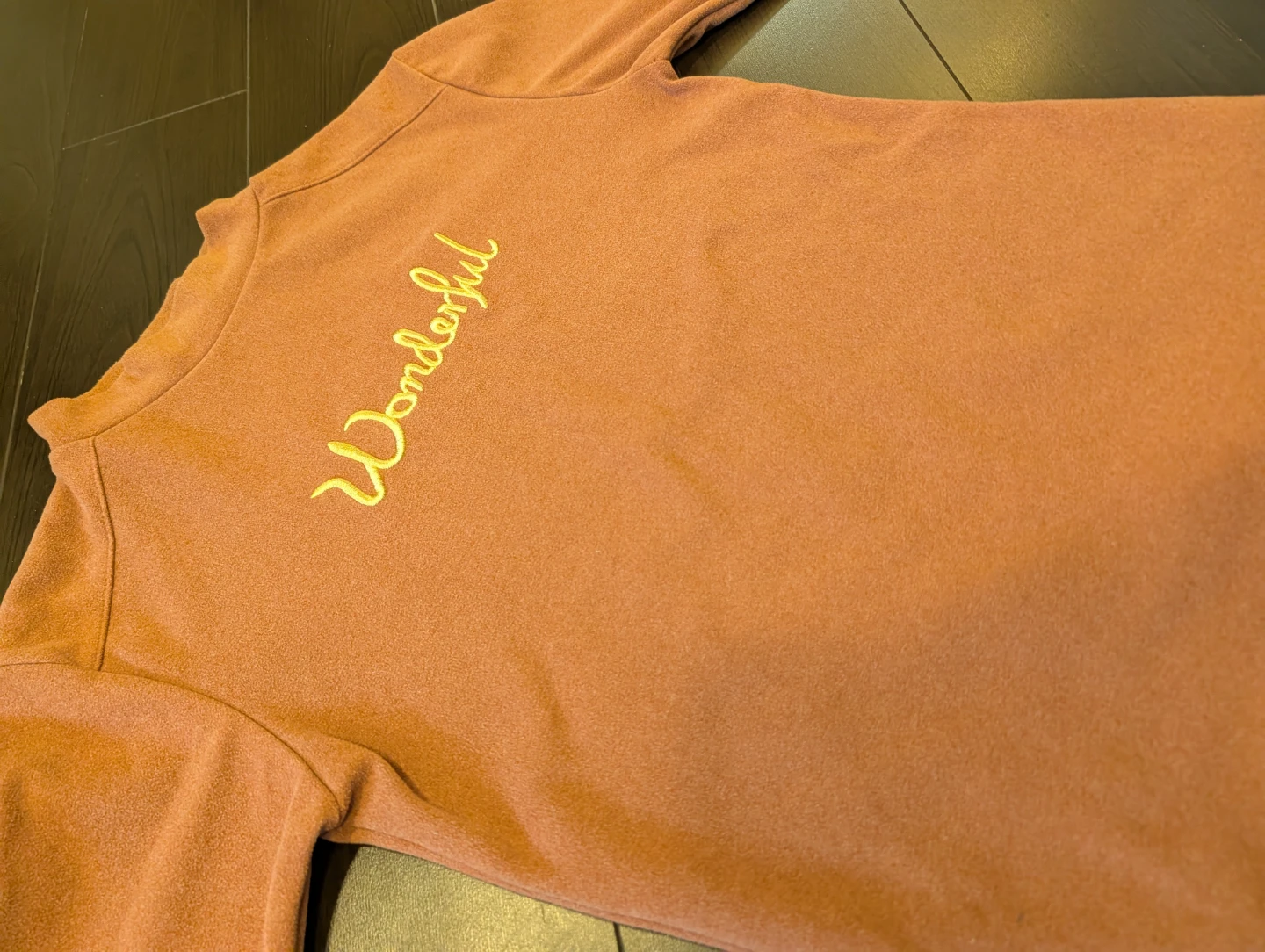 Coral Mock Neck Long Sleeve Shirt with "Wonderful" Embroidery