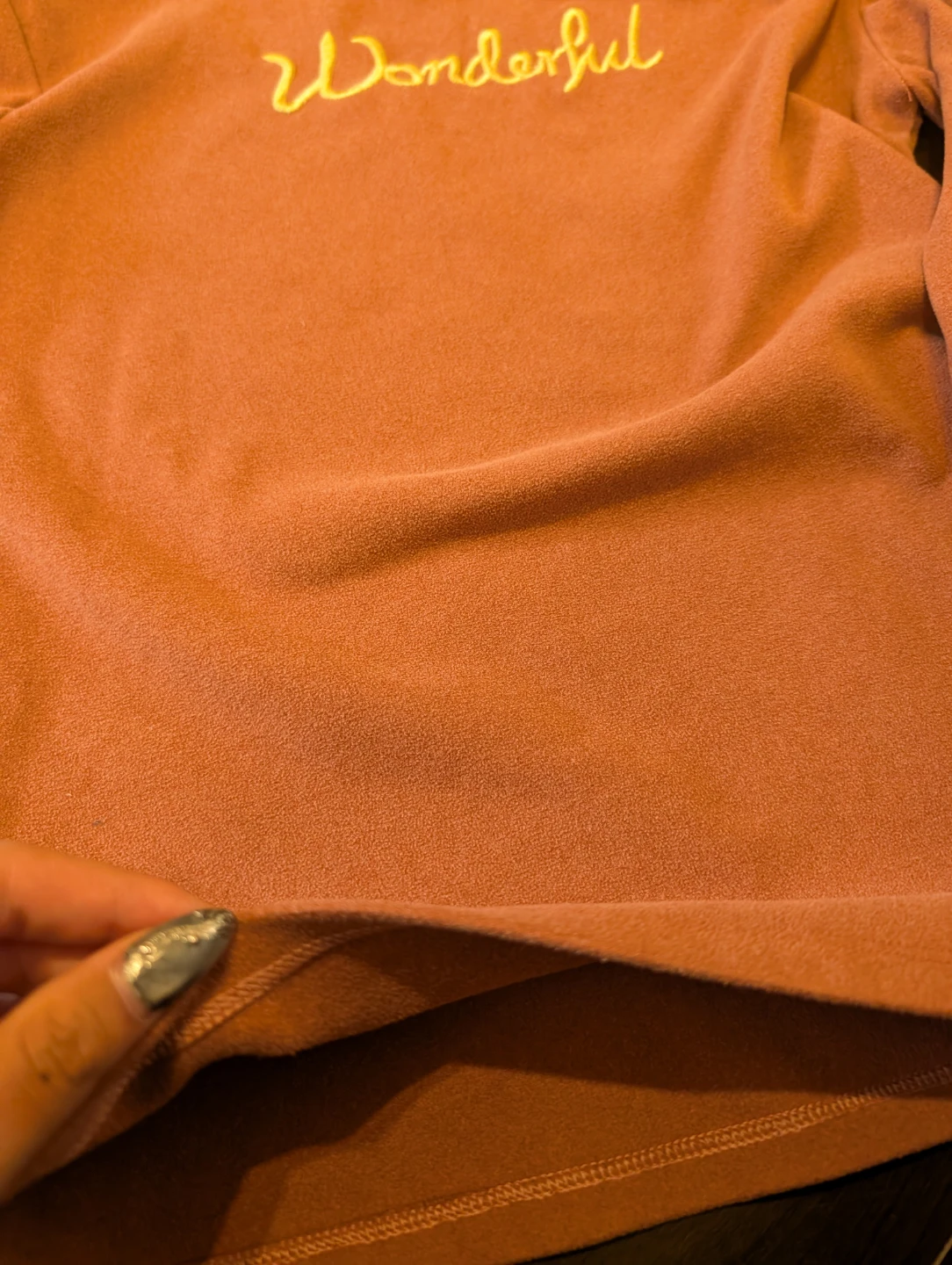 Coral Mock Neck Long Sleeve Shirt with "Wonderful" Embroidery - photo 4
