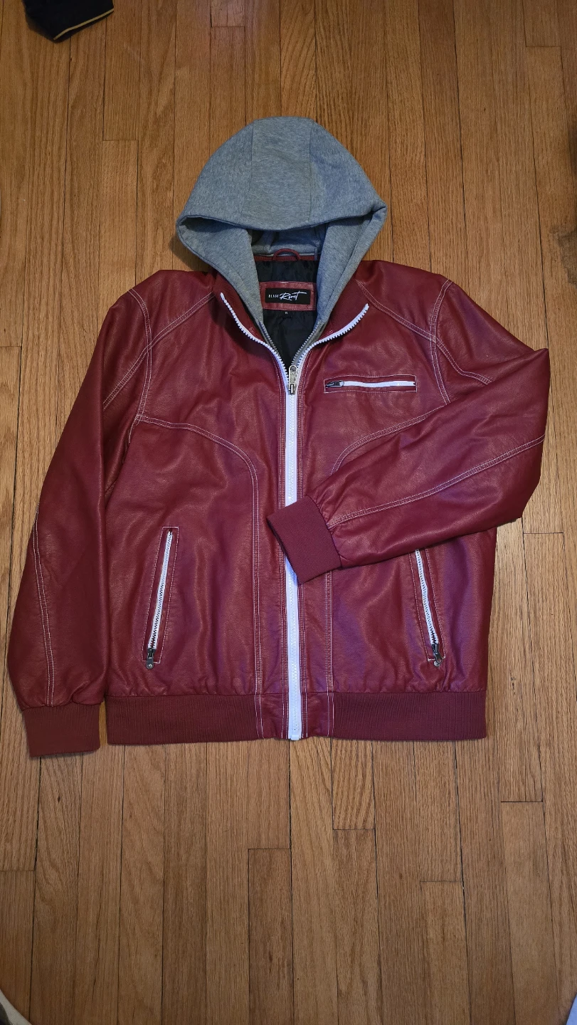 Black Riot Red Faux Leather Hooded Bomber Jacket
