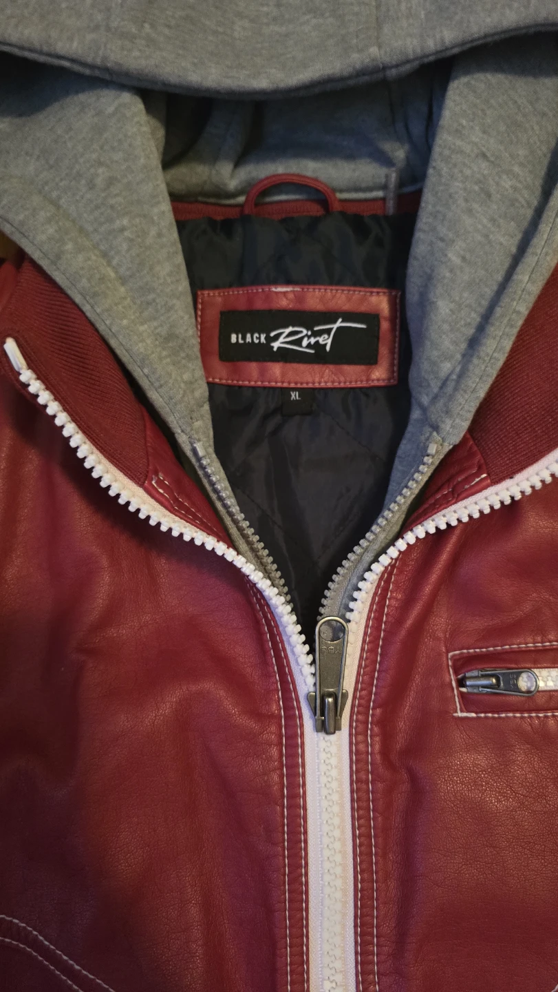 Black Riot Red Faux Leather Hooded Bomber Jacket - photo 2